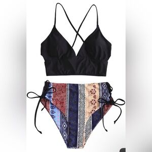 ZAFUL VNeck Tankini Set Ribbed High Cut Surplice Bikini High Waisted Two Piece